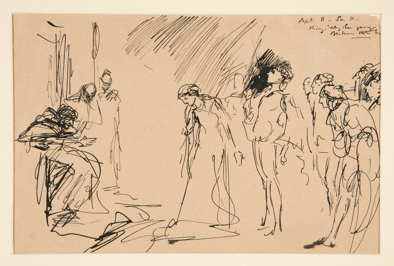 Hofscène (Act II, Scene II, King Lear?) door Edwin Austin Abbey