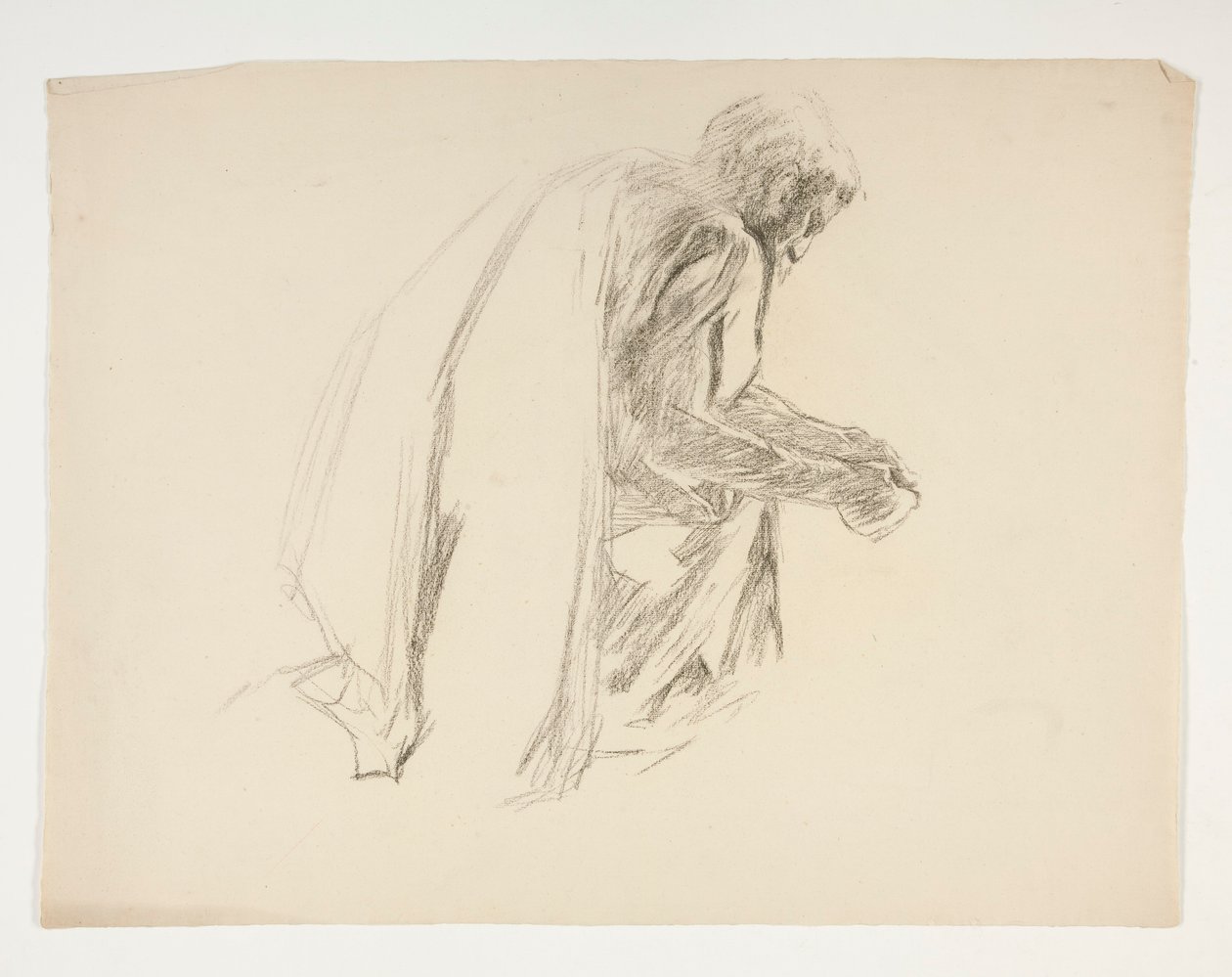 Figurenstudie voor Sir Lancelot en Sir Bors die Galahad uitrusten met zijn sporen, uit De zoektocht naar de Heilige Graal (tweede van een serie van vijftien schilderijen voor de Boston Public Library, voltooid in 1901) door Edwin Austin Abbey