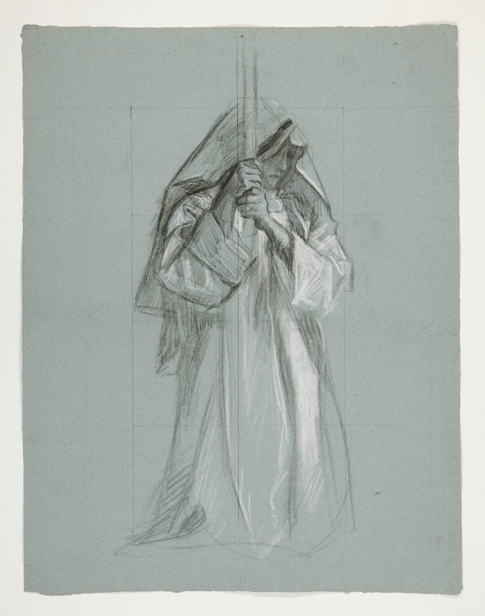 Figurenstudie voor Sir Lancelot en Sir Bors die Galahad uitrusten met zijn sporen, uit De zoektocht naar de Heilige Graal (tweede van een serie van vijftien schilderijen voor de Boston Public Library, voltooid in 1901) door Edwin Austin Abbey