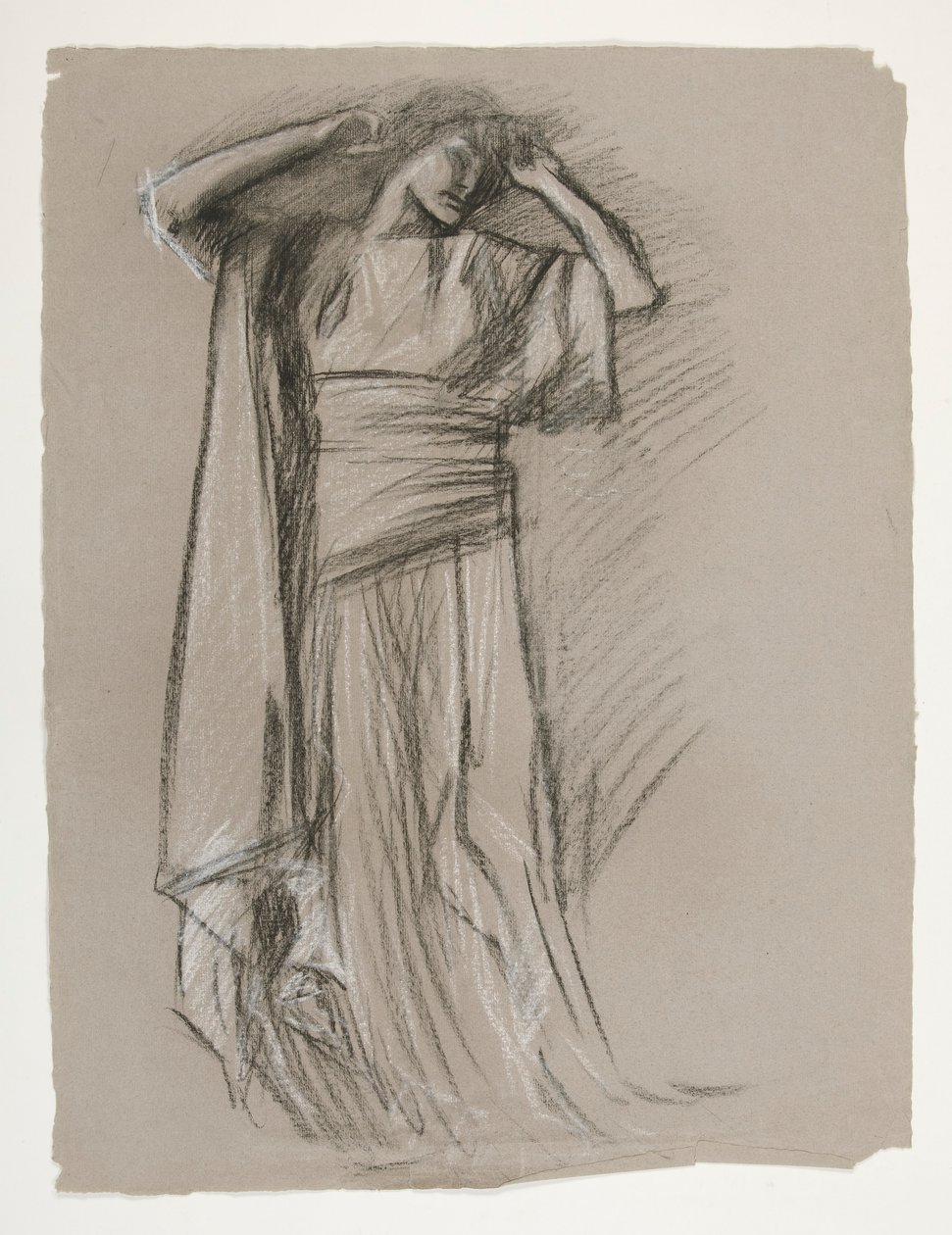 Figuurstudie voor het Kasteel van de Maagden (?), uit De zoektocht naar de Heilige Graal (een serie van 15 schilderijen voor de Boston Public Library, voltooid in 1901) door Edwin Austin Abbey
