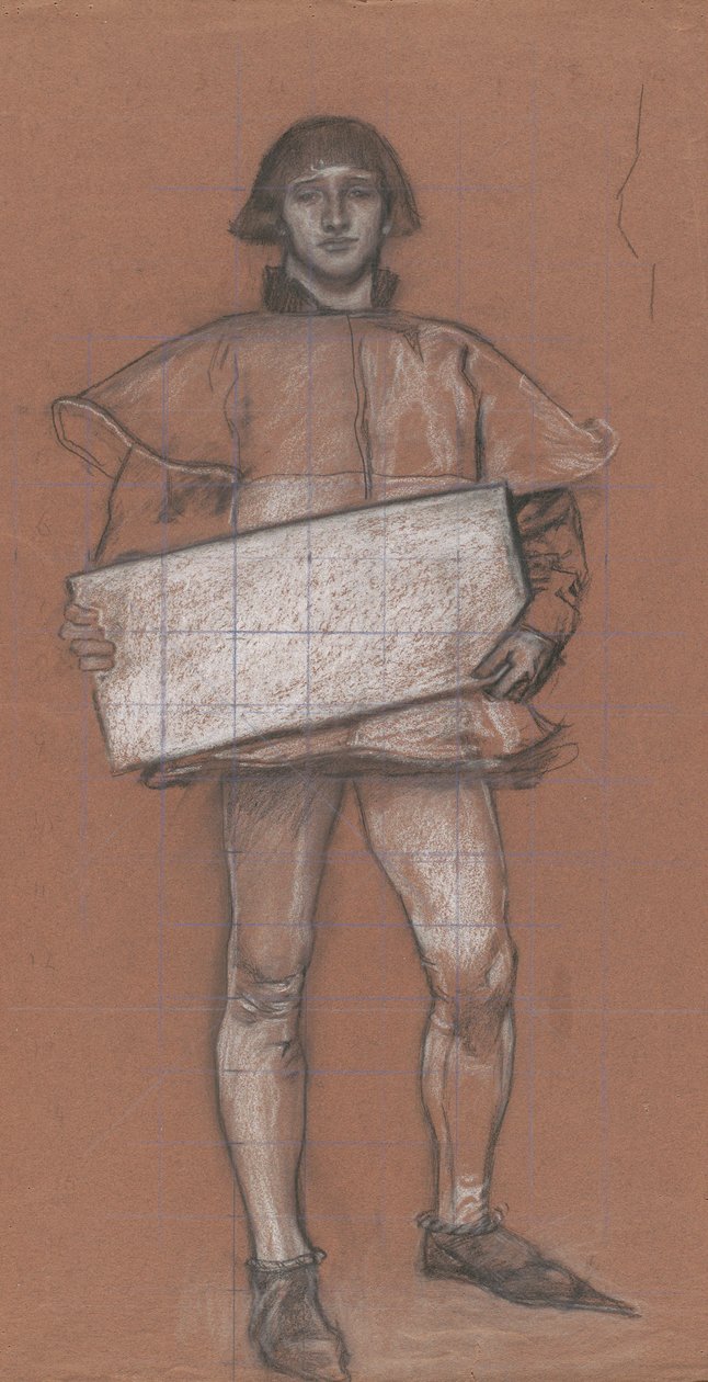 Figurenstudie, man in middeleeuws kostuum door Edwin Austin Abbey