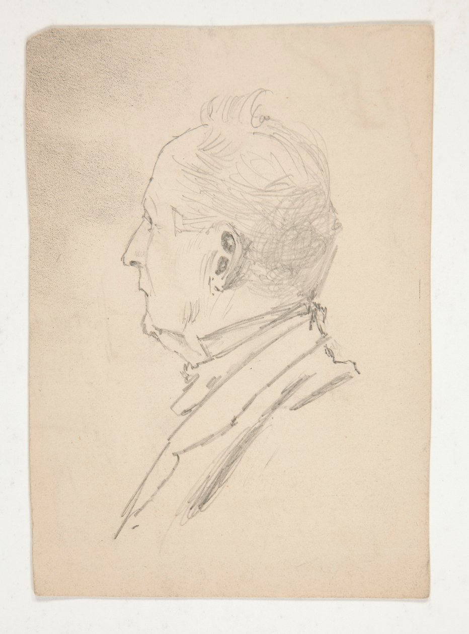 Hoofd van een man (recto); Fragmenten van schetsen (verso) door Edwin Austin Abbey