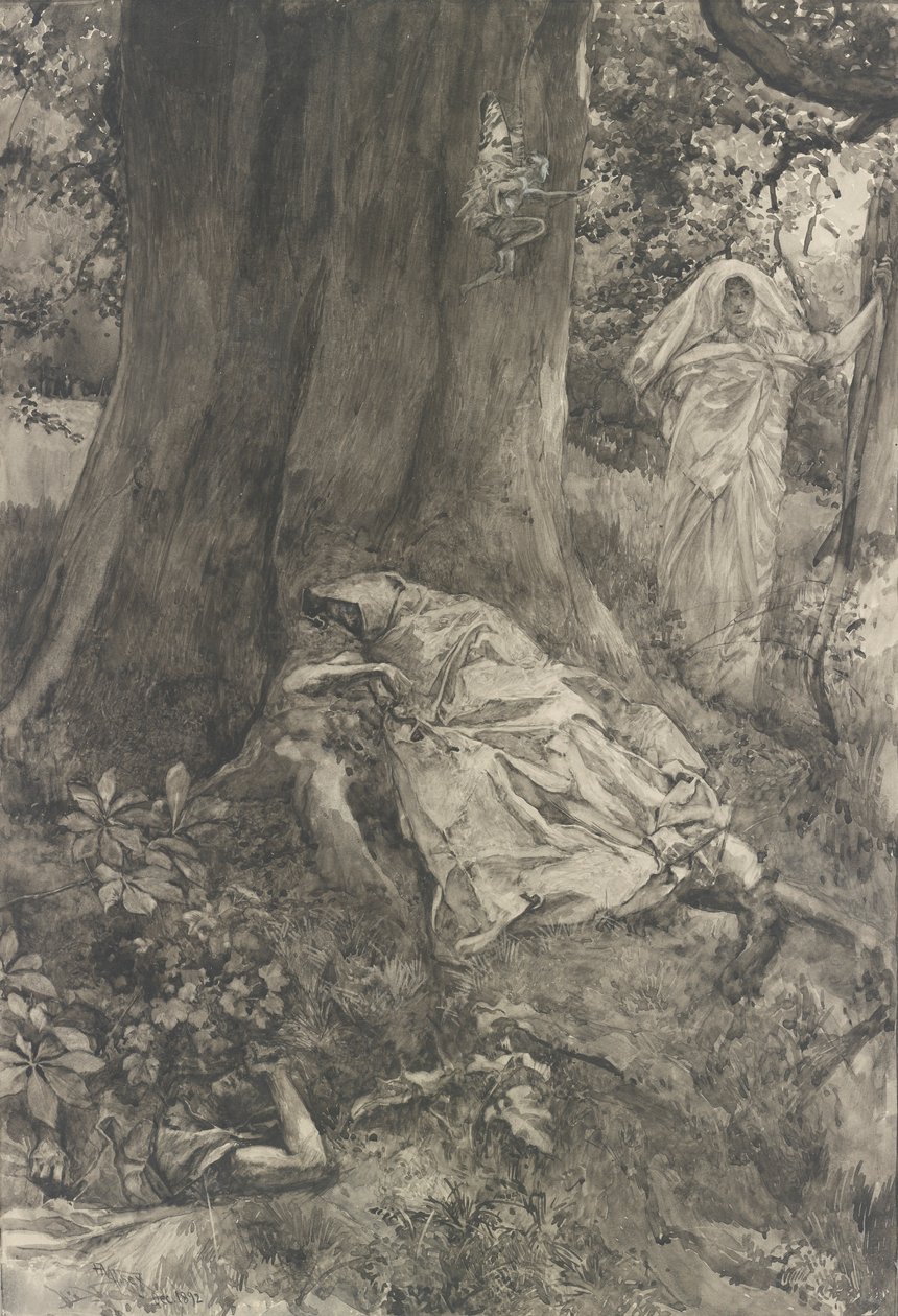 Hermia in het bos, illustratie voor Act III, Scene ii, Een Midzomernachtsdroom door Edwin Austin Abbey