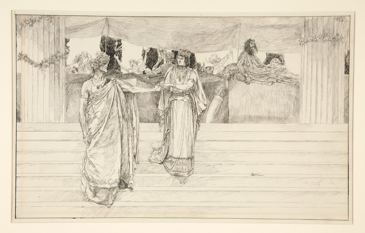 Hermione smeekt Polixenes - Acte I, Scène II, De Winter door Edwin Austin Abbey