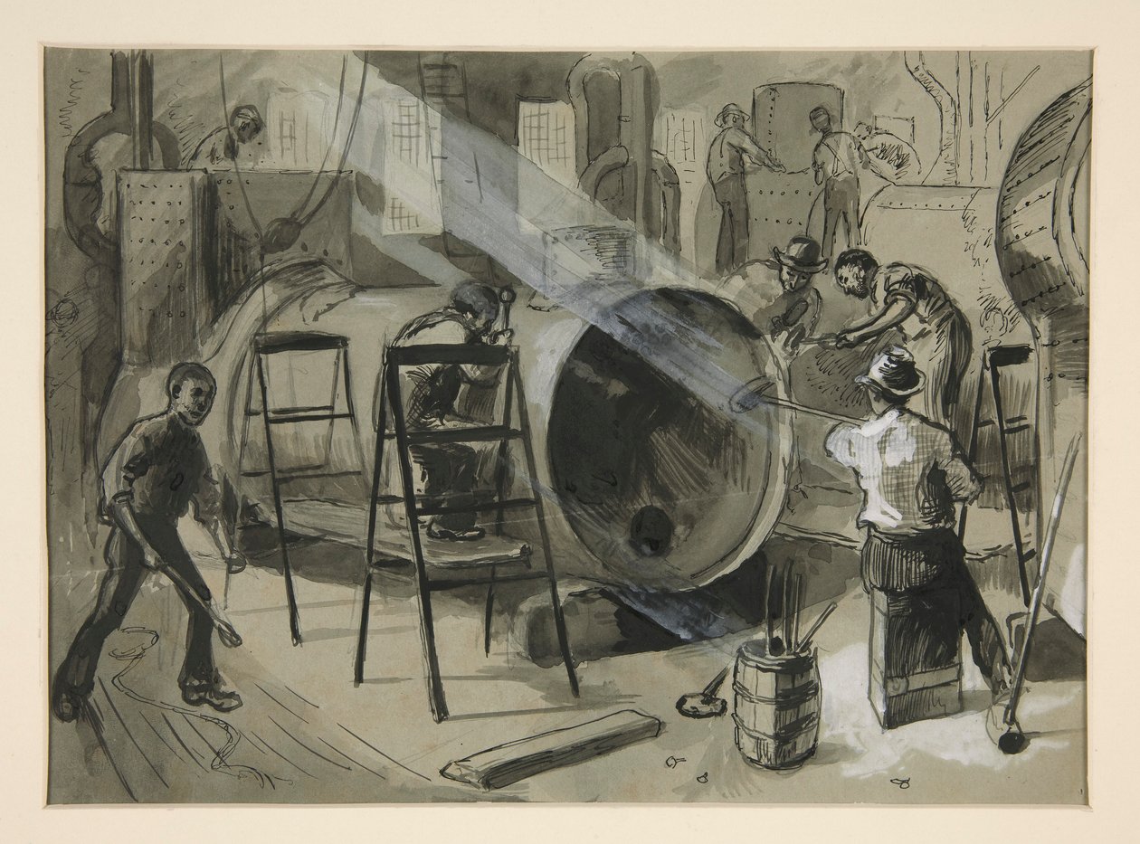 Illustratie in een fabriek door Edwin Austin Abbey