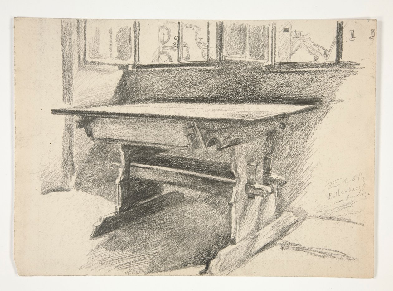 Interieurstudie: Rothenburg, studie van een gotische tafel door Edwin Austin Abbey
