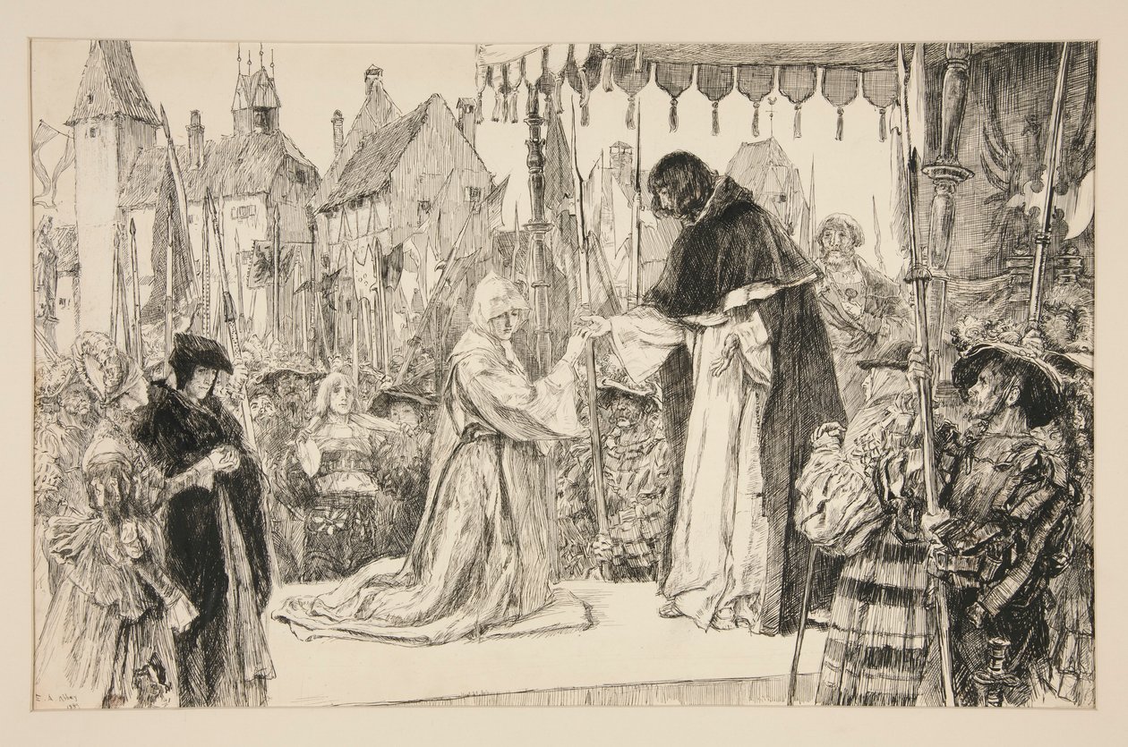 Isabella en de Hertog - Act V, Scene I, Maat voor Maat door Edwin Austin Abbey