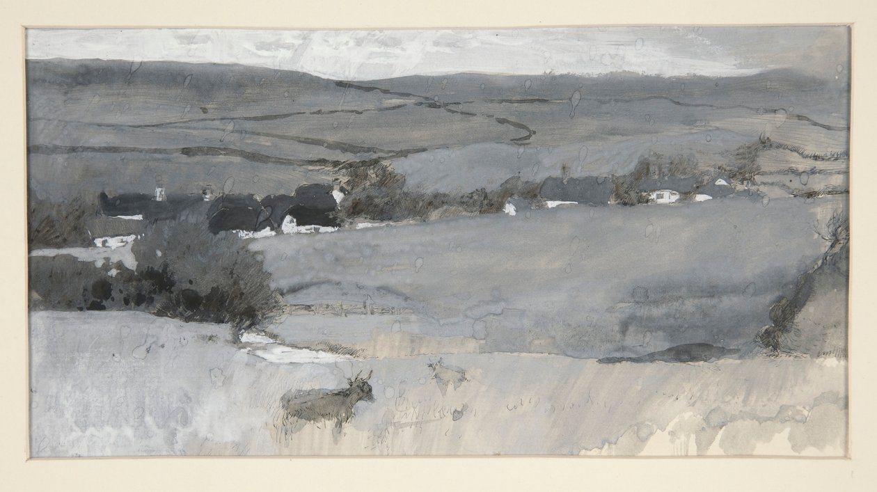 Landschap met koe op de voorgrond door Edwin Austin Abbey