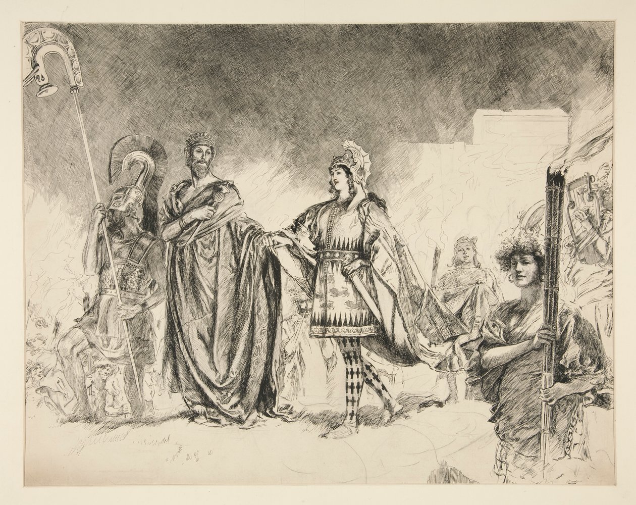 Huwelijksmorgen van Theseus en Hippolyta (studie voor .1036) - Enter Theseus, uit Een Midzomernachtsdroom door Edwin Austin Abbey