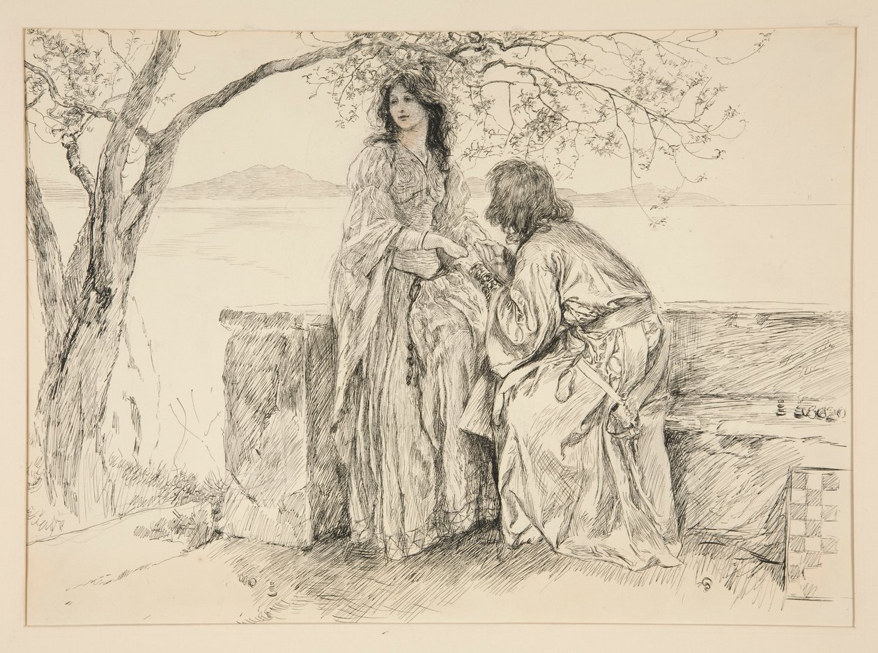 Miranda en Ferdinand, illustratie voor Act V, Scene i, De Storm door Edwin Austin Abbey