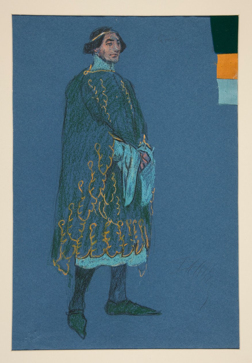 Diverse studie, kostuumschets voor Henry Irving door Edwin Austin Abbey