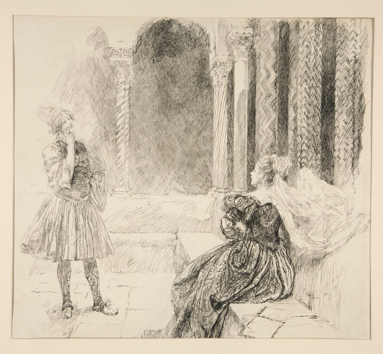 Olivia en Viola, illustratie voor Act I, Scene v, Twelfth Night door Edwin Austin Abbey