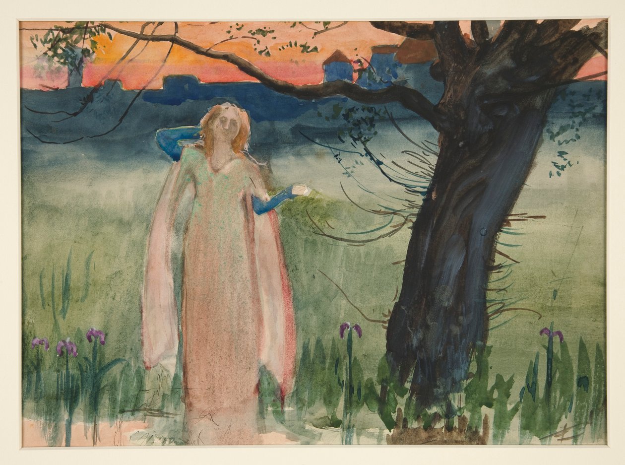 Ophelia bij de beek - Act IV, Scene VII, Hamlet door Edwin Austin Abbey