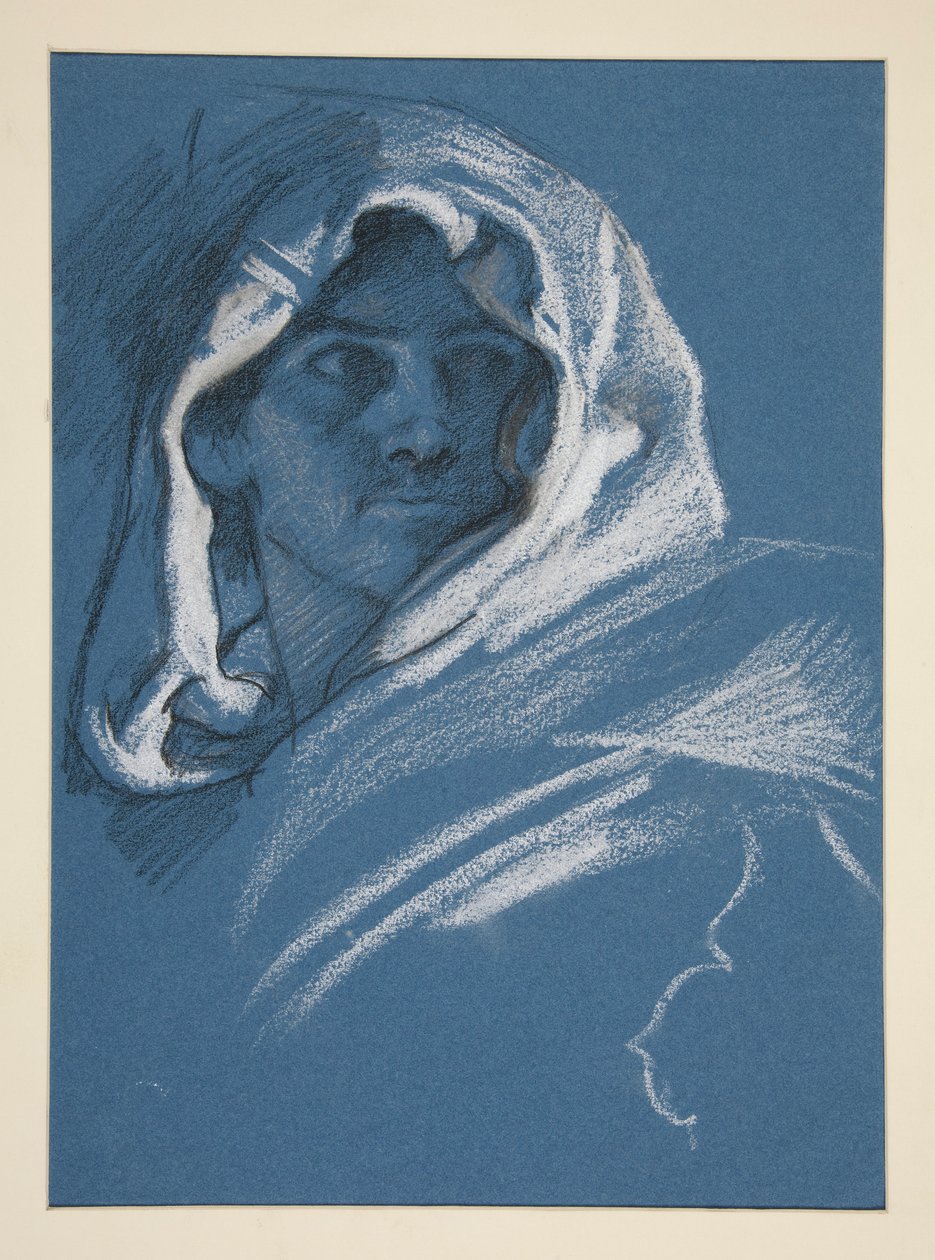 Portret van een jonge man met kap door Edwin Austin Abbey