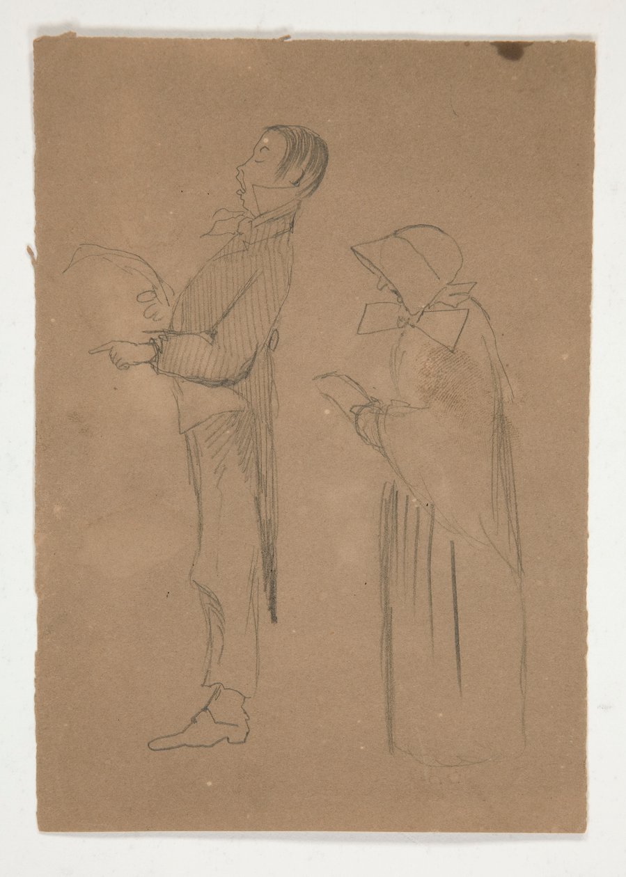 Profielstudies van Man en Oude Vrouw (recto); Drie Schetsen van Hoofden en Ongeïdentificeerde Schets (verso) door Edwin Austin Abbey