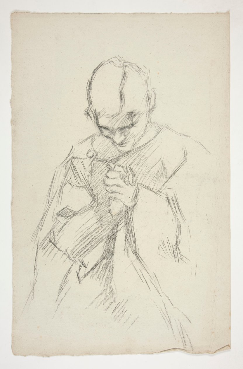 Geklede figuur, biddend: studie voor De Zoektocht naar de Heilige Graal muurschildering serie in Boston Openbare Bibliotheek door Edwin Austin Abbey