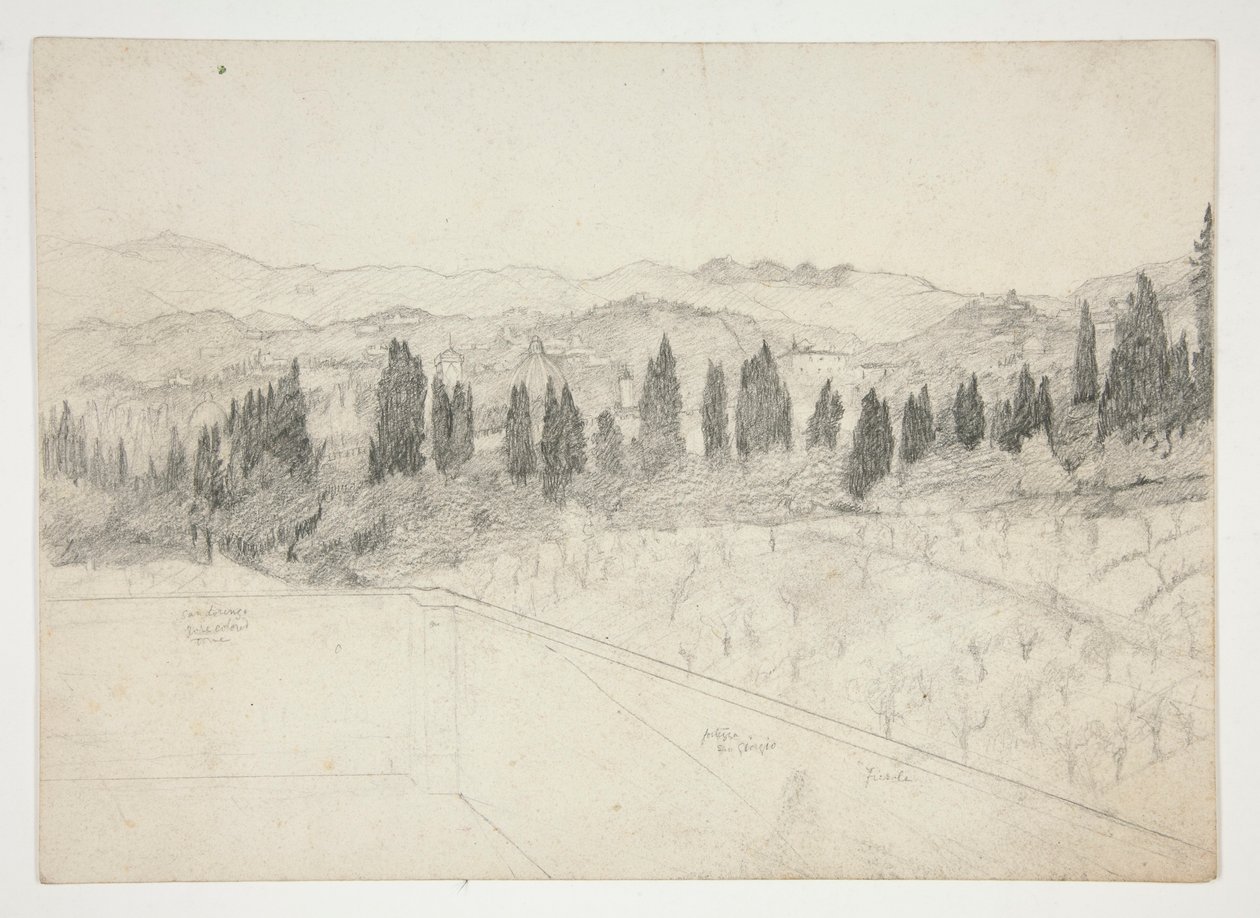 Romeins(?) landschap gezien vanaf balkon (recto); Zeelandschap (verso) door Edwin Austin Abbey