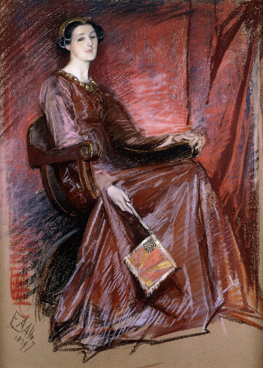 Zittende vrouw met Elizabethaanse hoofdtooi, 1897 door Edwin Austin Abbey