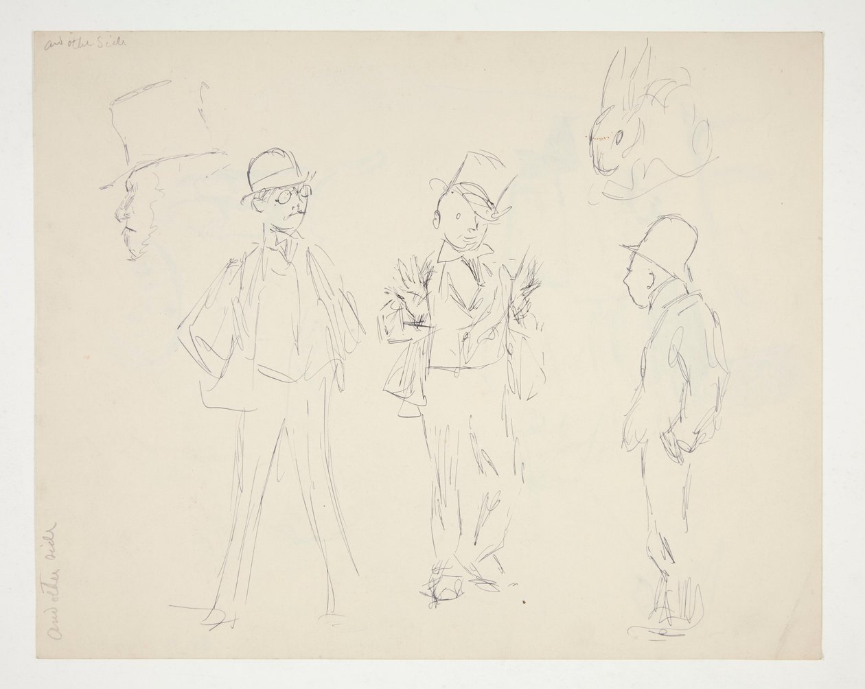 Blad met schetsen van figuren door Edwin Austin Abbey