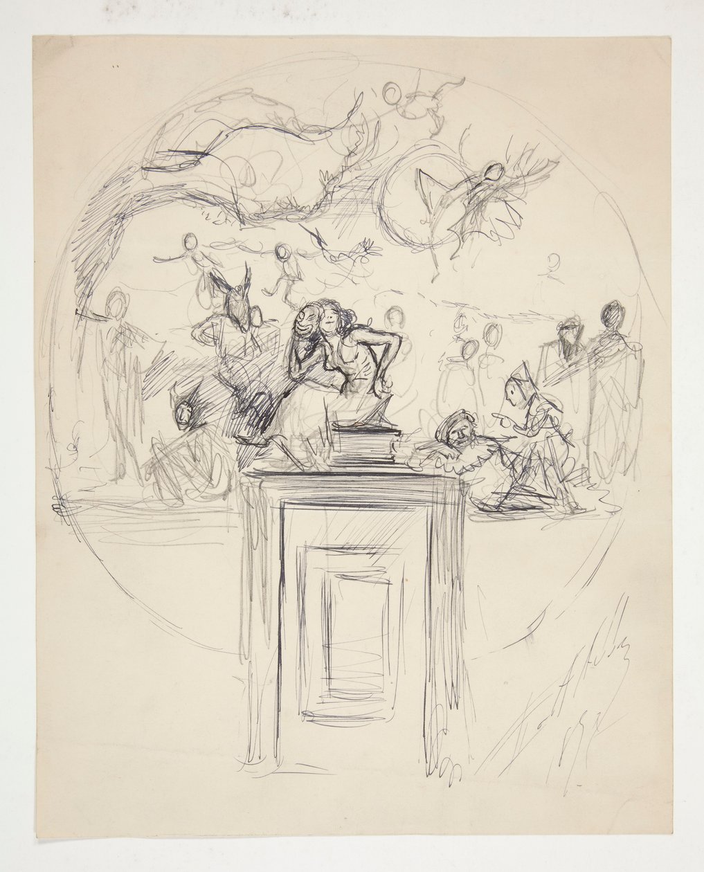 Schets voor een muurschildering boven een deurpost - niet geïdentificeerd door Edwin Austin Abbey