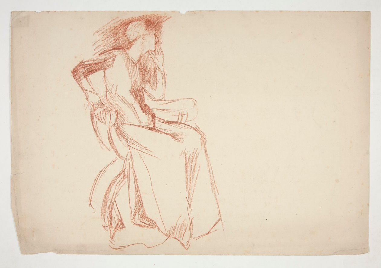 Schets van een vrouwelijke figuur, zittend - niet-geïdentificeerde illustratie door Edwin Austin Abbey