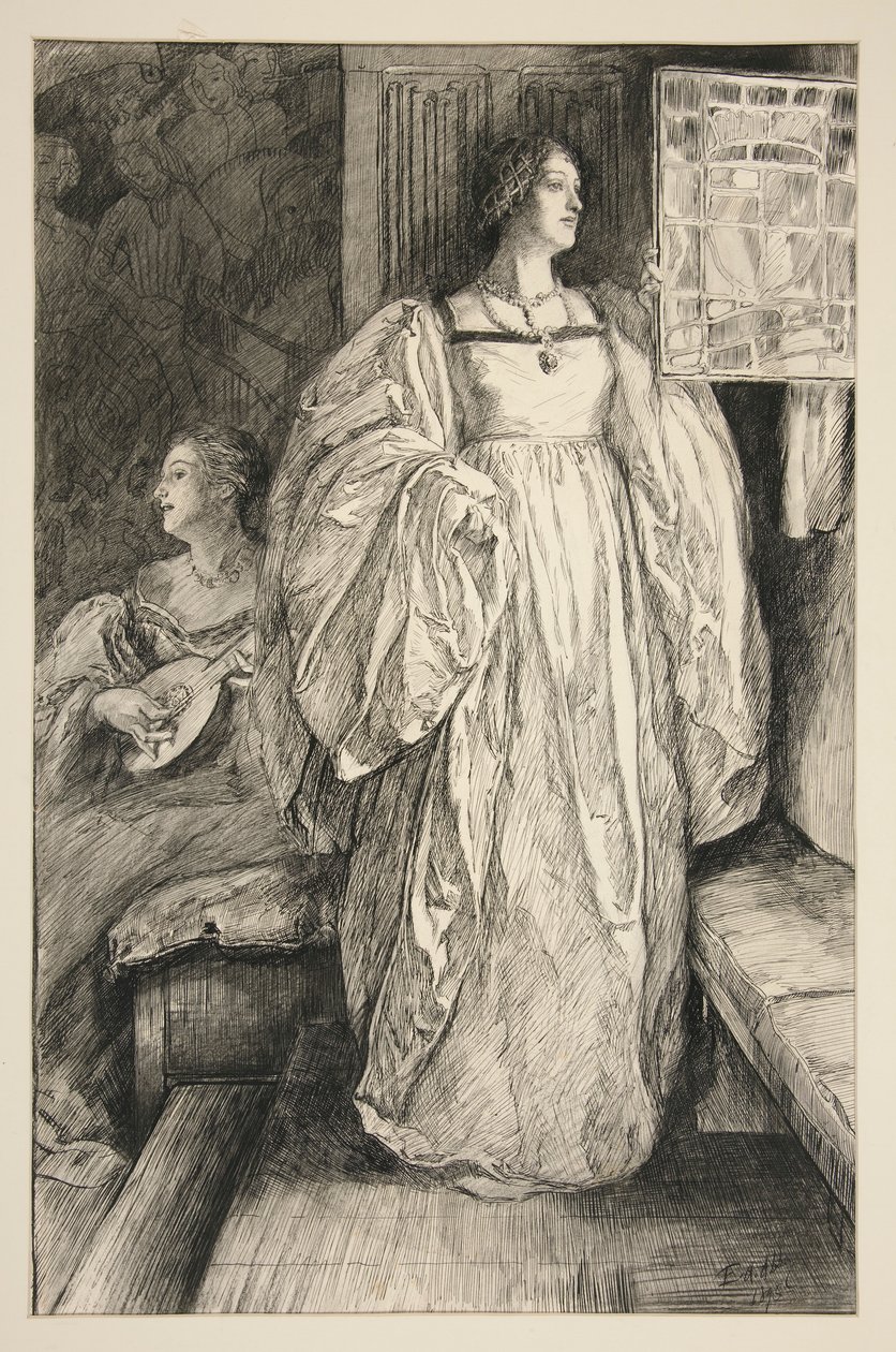 Schets van een dame, illustratie voor door Edwin Austin Abbey