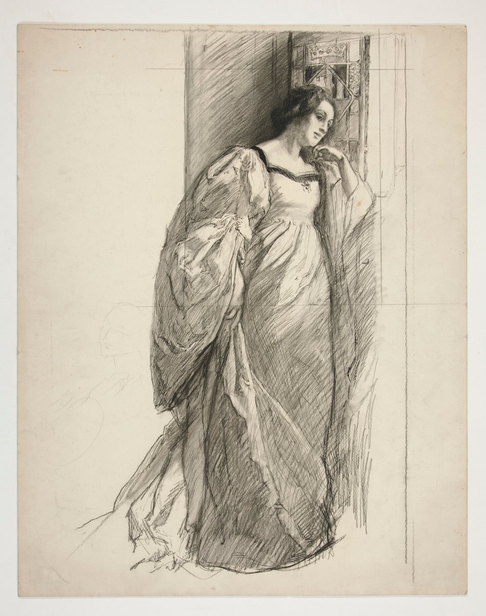 Schets van een dame, illustratie voor door Edwin Austin Abbey