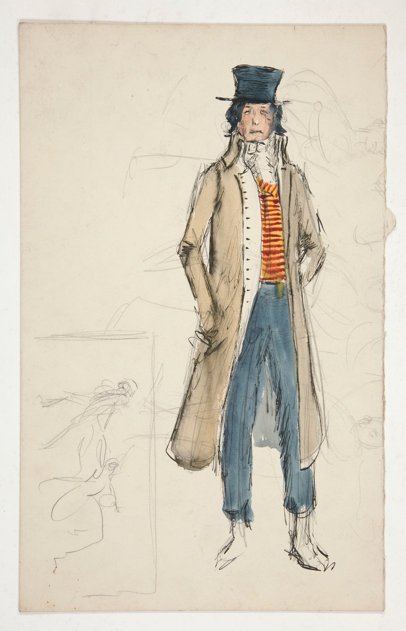 Schets van een man - kostuumstudie voor La Tosca(?) door Edwin Austin Abbey