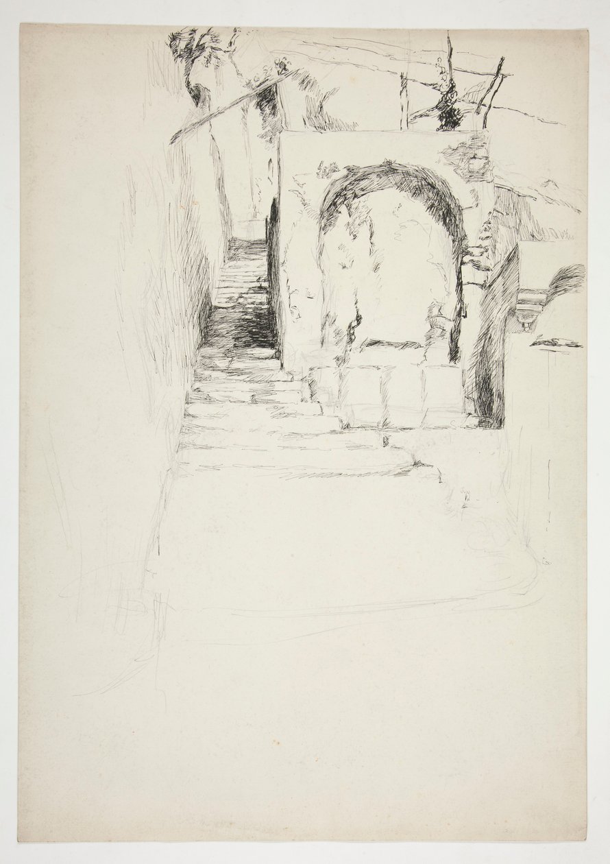 Schets van een buitentrap (Italiaanse pergola, voor boekillustratie) door Edwin Austin Abbey
