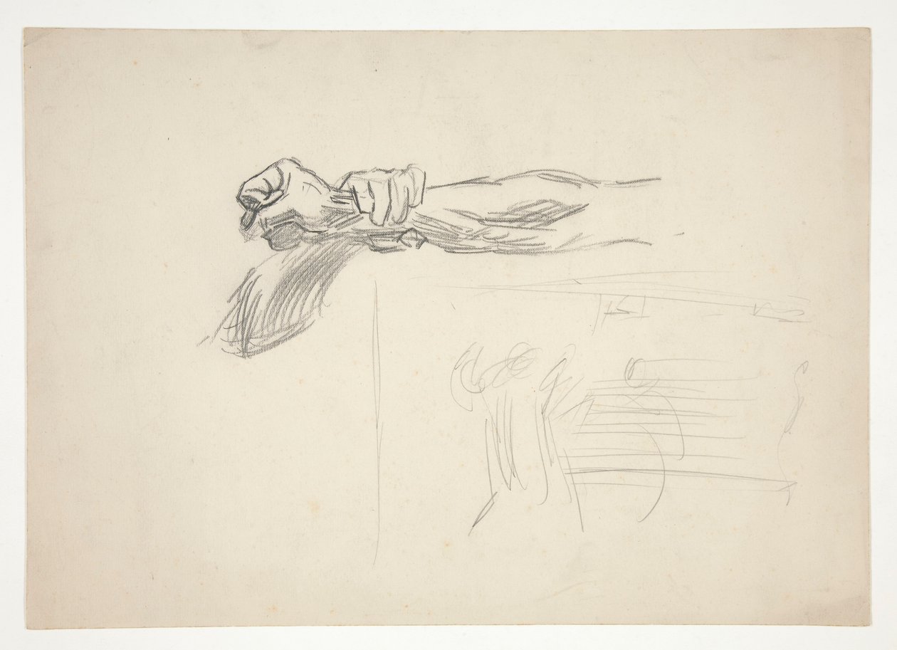 Schets van twee armen in gevecht door Edwin Austin Abbey