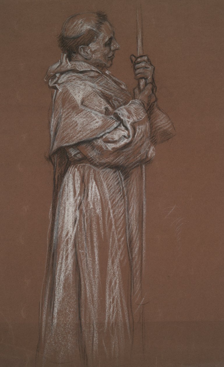 Staande figuur van een monnik, studie voor muurschildering in de door Edwin Austin Abbey