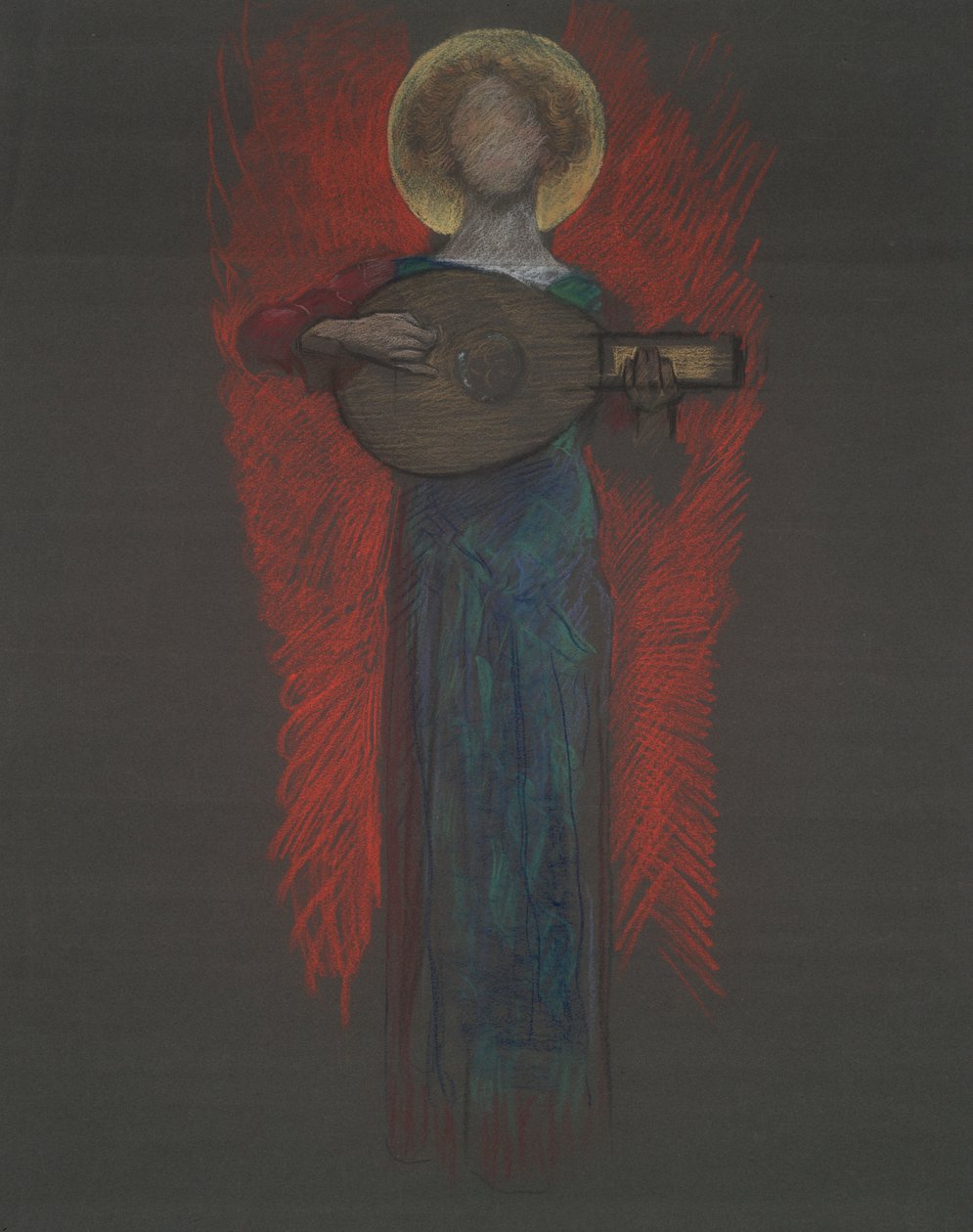 Studie, Engel met Muziekinstrument door Edwin Austin Abbey