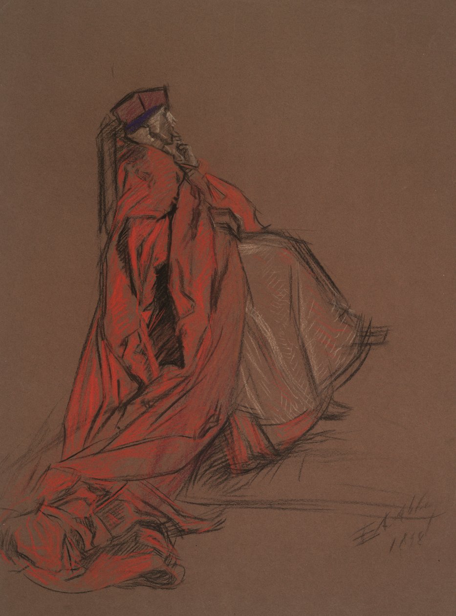 Studie voor Kardinaal Woolsey voor Proces van Catherine door Edwin Austin Abbey