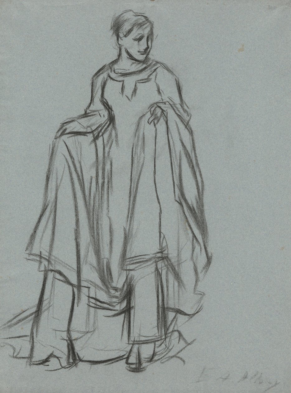 Studie voor gedrapeerde vrouw, figuurstudie voor De Zoektocht naar de Heilige Graal (serie van 15 schilderijen voor de Boston Public Library, voltooid in 1901) door Edwin Austin Abbey