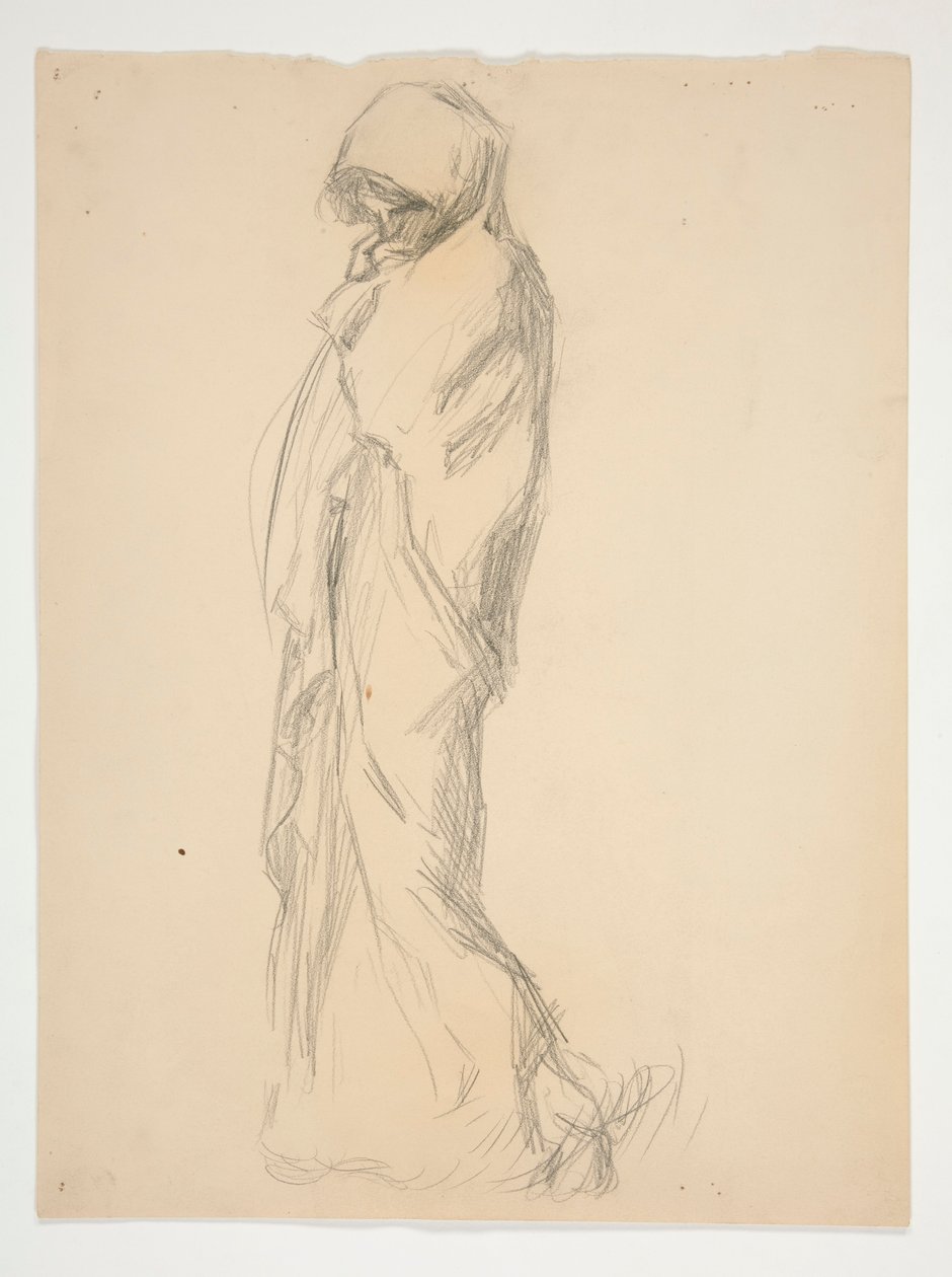 Studie voor figuur van 11 uur(?) in  door Edwin Austin Abbey