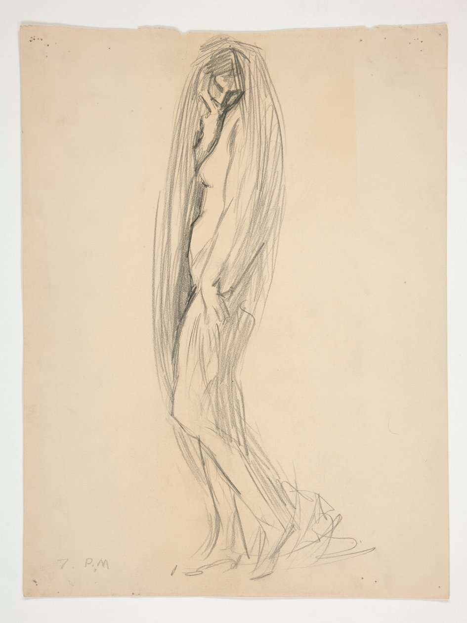 Studie voor figuur van 7 uur voor door Edwin Austin Abbey