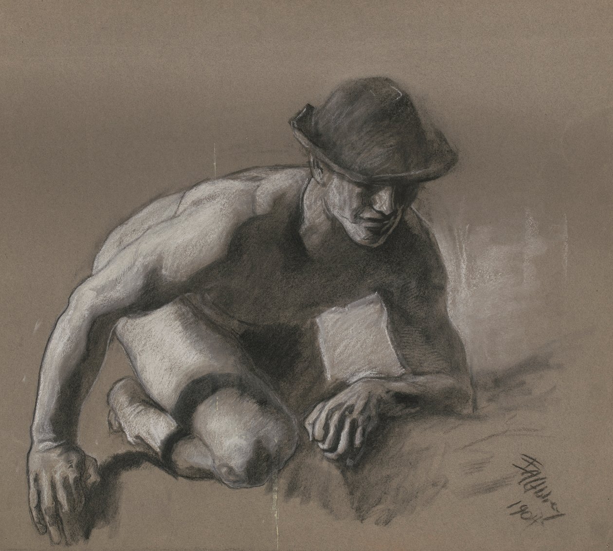 Studie voor figuur van mijnwerker door Edwin Austin Abbey