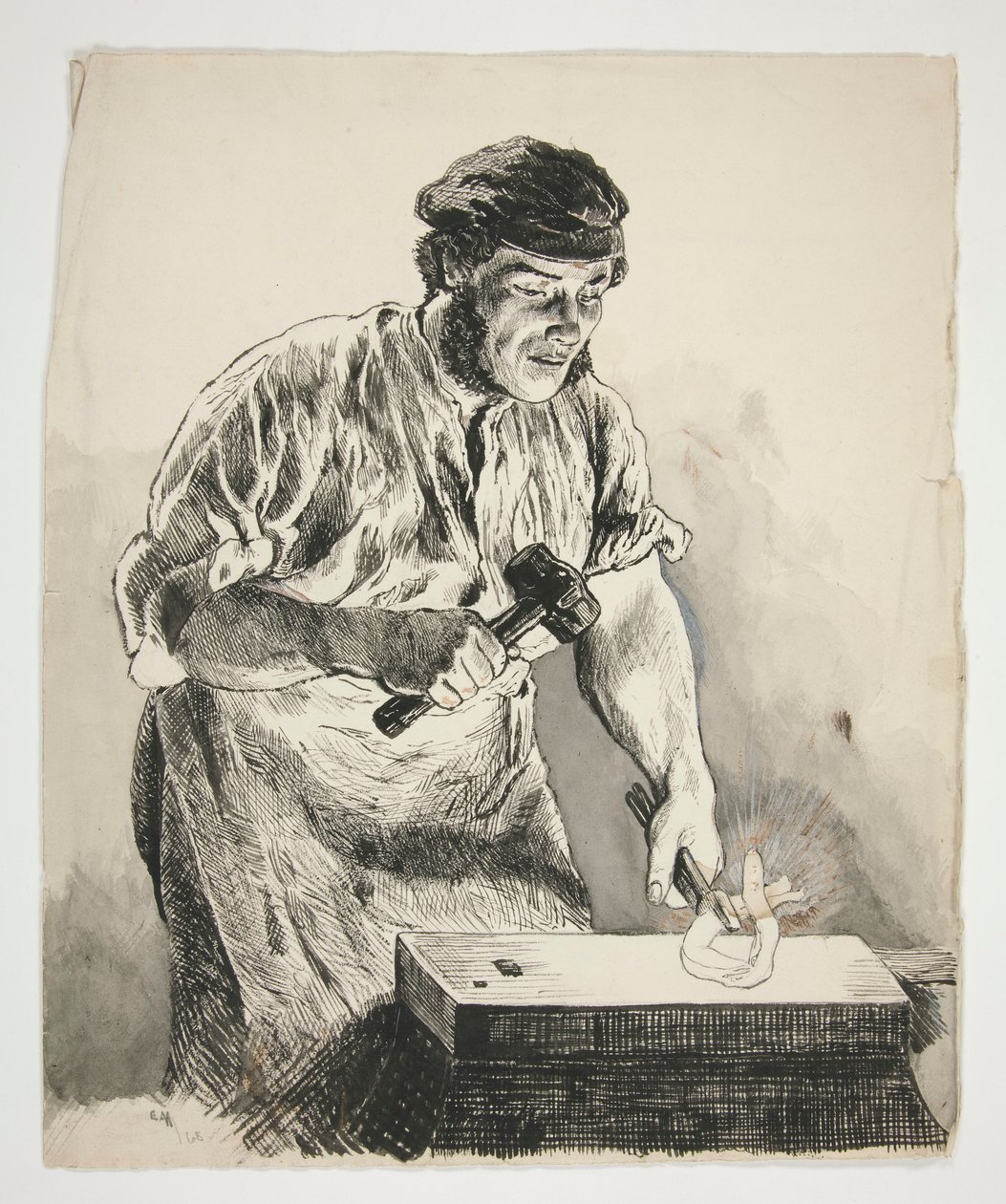 Studie van een smid, ijzer hameren - niet-geïdentificeerde illustratie door Edwin Austin Abbey