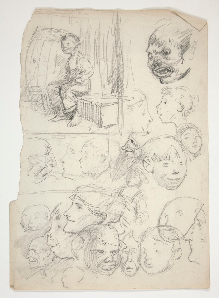 Studie van een jongen, studie van gezichten door Edwin Austin Abbey