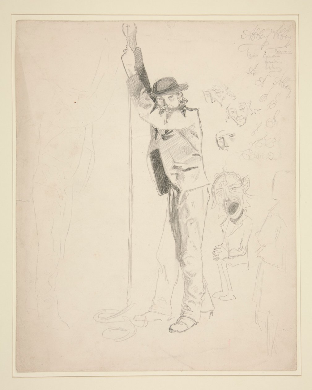 Studie van een man die een bel luidt; krabbels van EAA door Edwin Austin Abbey