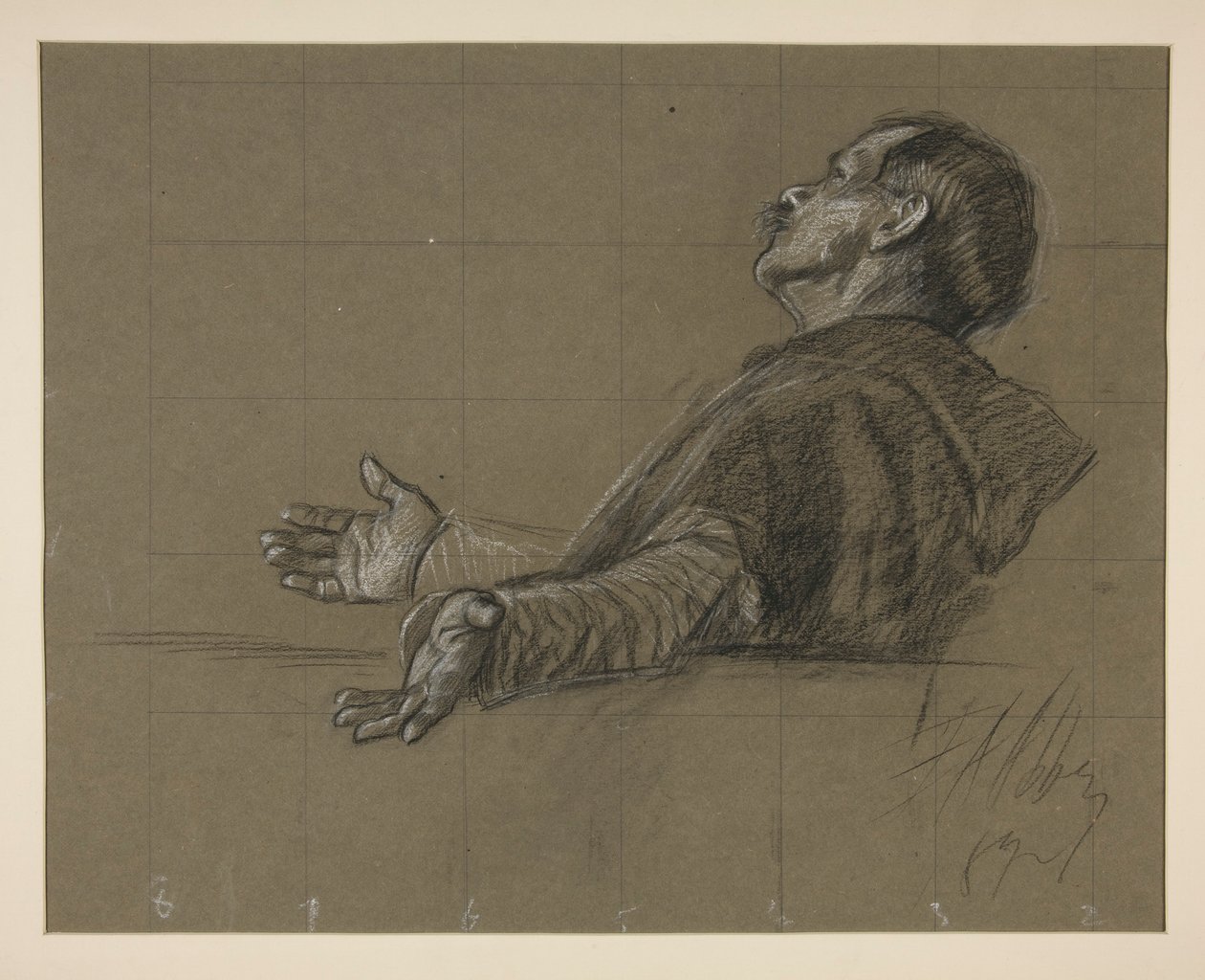 Studie van een geklede figuur, voor de muurschilderingserie De zoektocht naar de Heilige Graal in de Boston Public Library door Edwin Austin Abbey