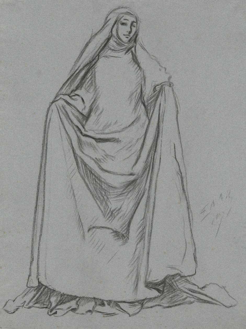 Studie van vrouwelijke figuur (verso: mannelijke figuur) door Edwin Austin Abbey