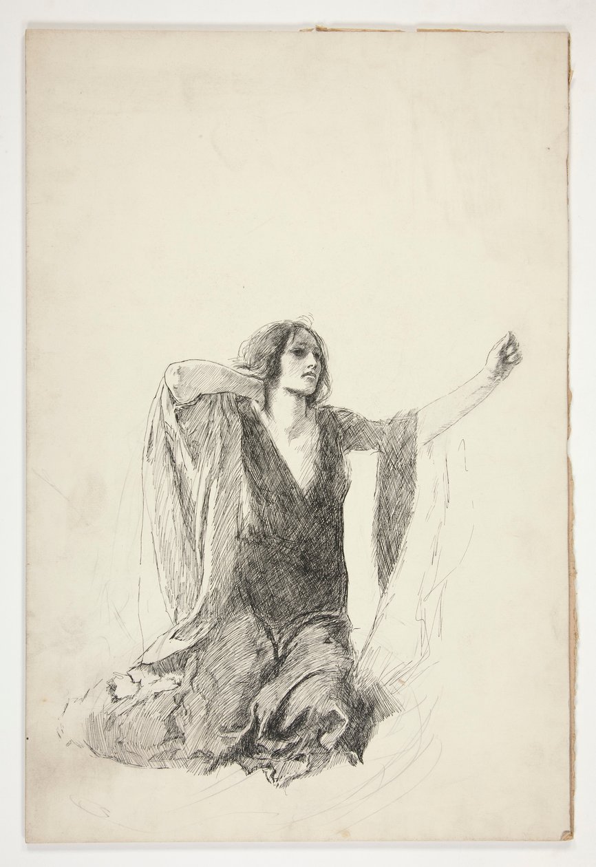 Studie van knielende vrouw, waarschijnlijk een studie voor Julia in de grafscène door Edwin Austin Abbey