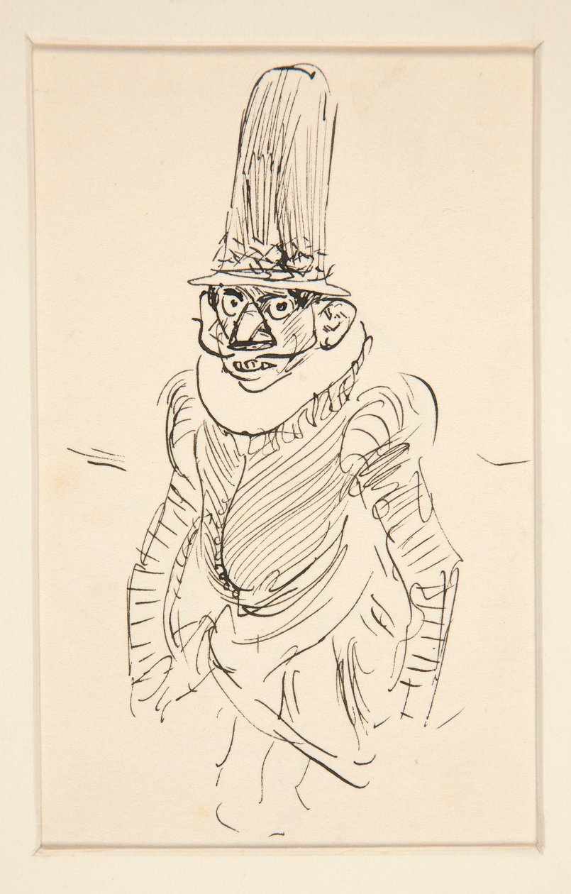 Studie van man in XV eeuws kostuum, mogelijk een karikatuur van de periode door Edwin Austin Abbey