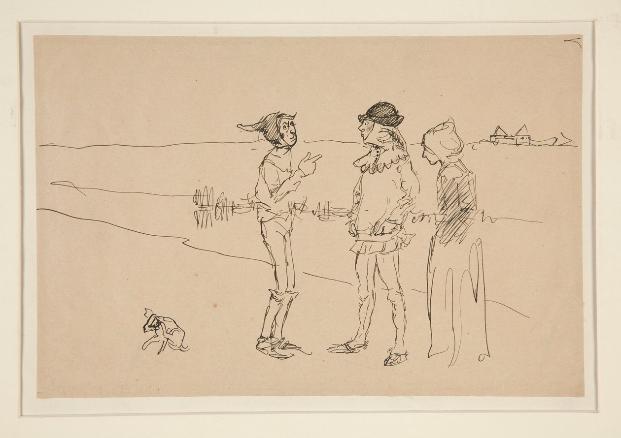 Studie van twee mannen, vrouw en een hond, uit Liefde door Edwin Austin Abbey