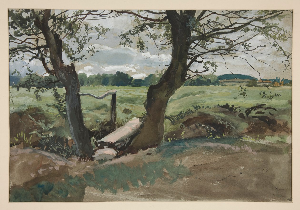Studie van twee bomen en een veld door Edwin Austin Abbey