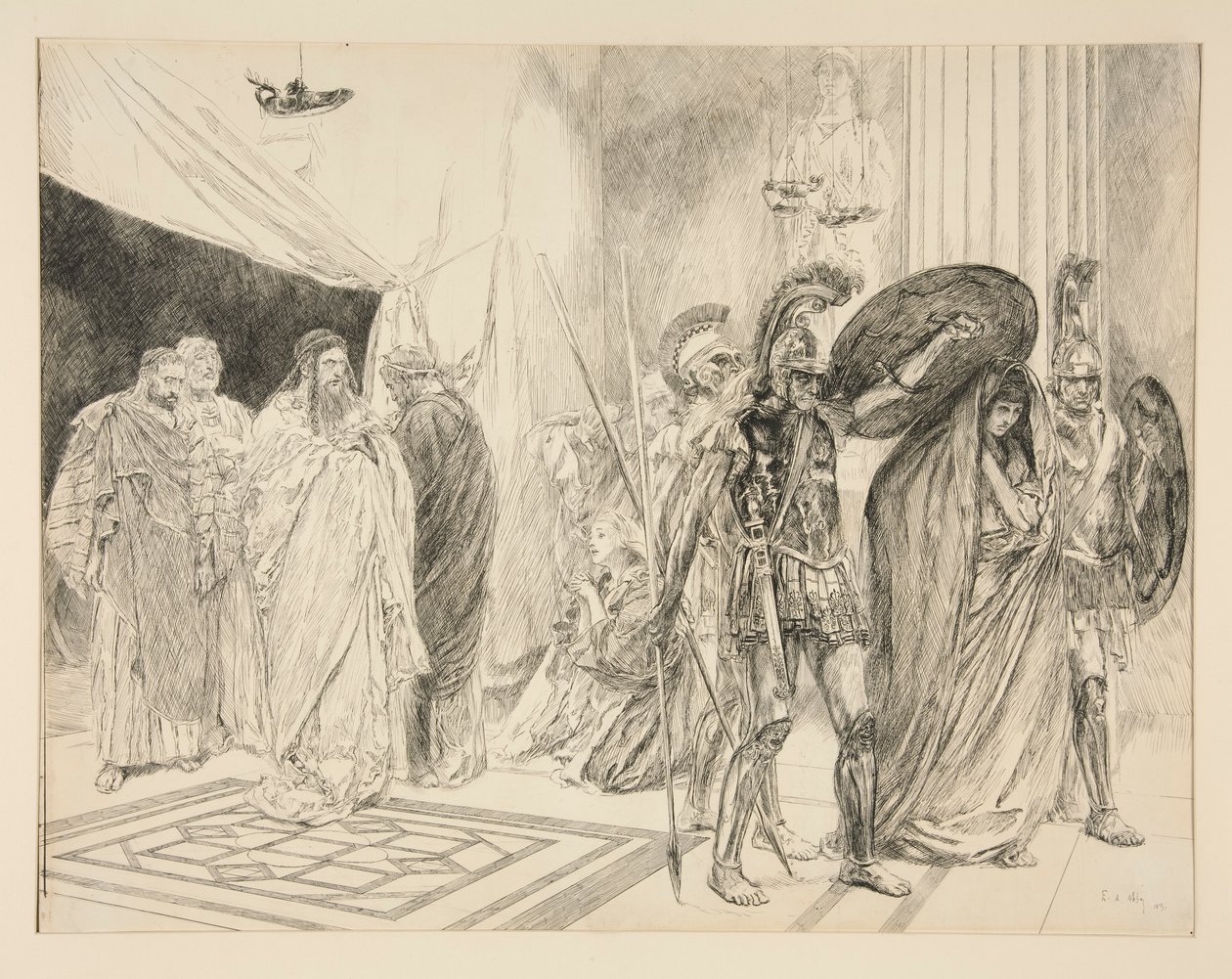 De gevangenschap van de koningin - Act II, Scene I, De winter door Edwin Austin Abbey