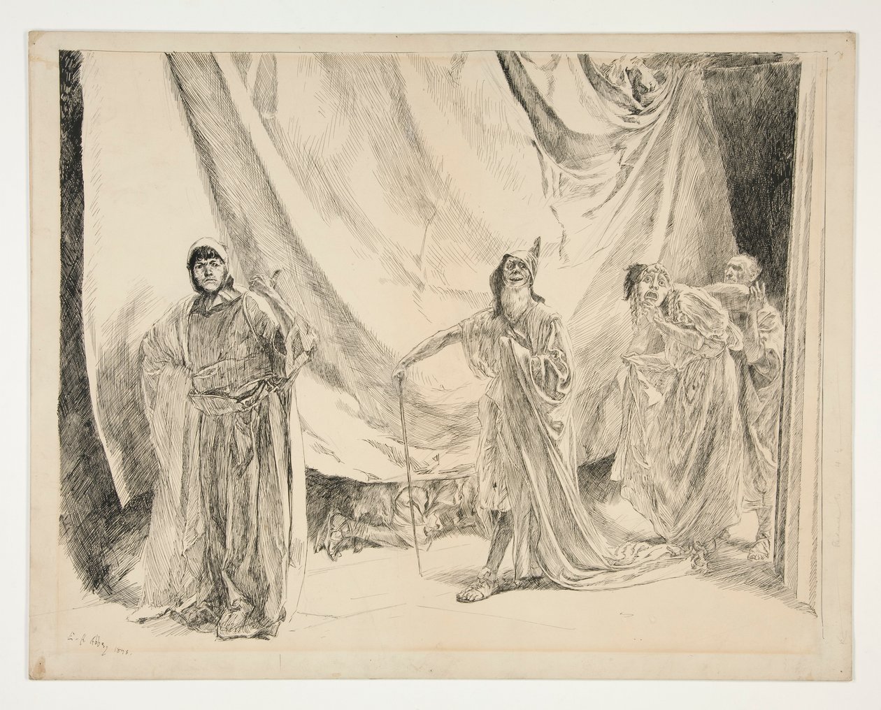 De terugkeer van de spelers, illustratie voor Act V, Scene I, Een midzomernachtsdroom door Edwin Austin Abbey