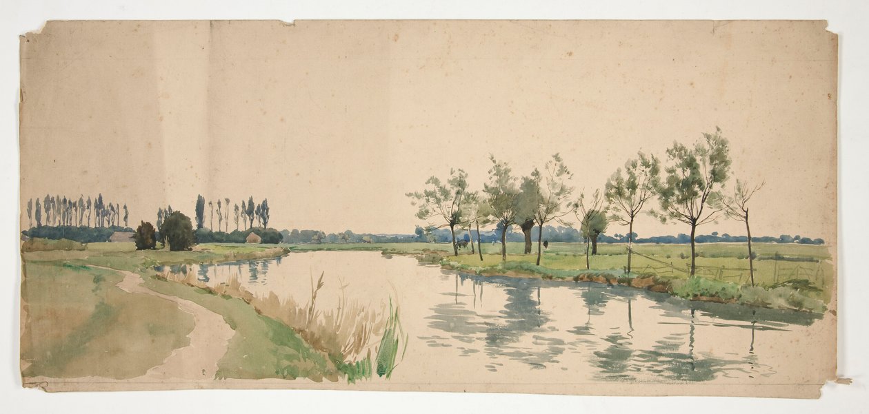 Bomen langs een rivier door Edwin Austin Abbey