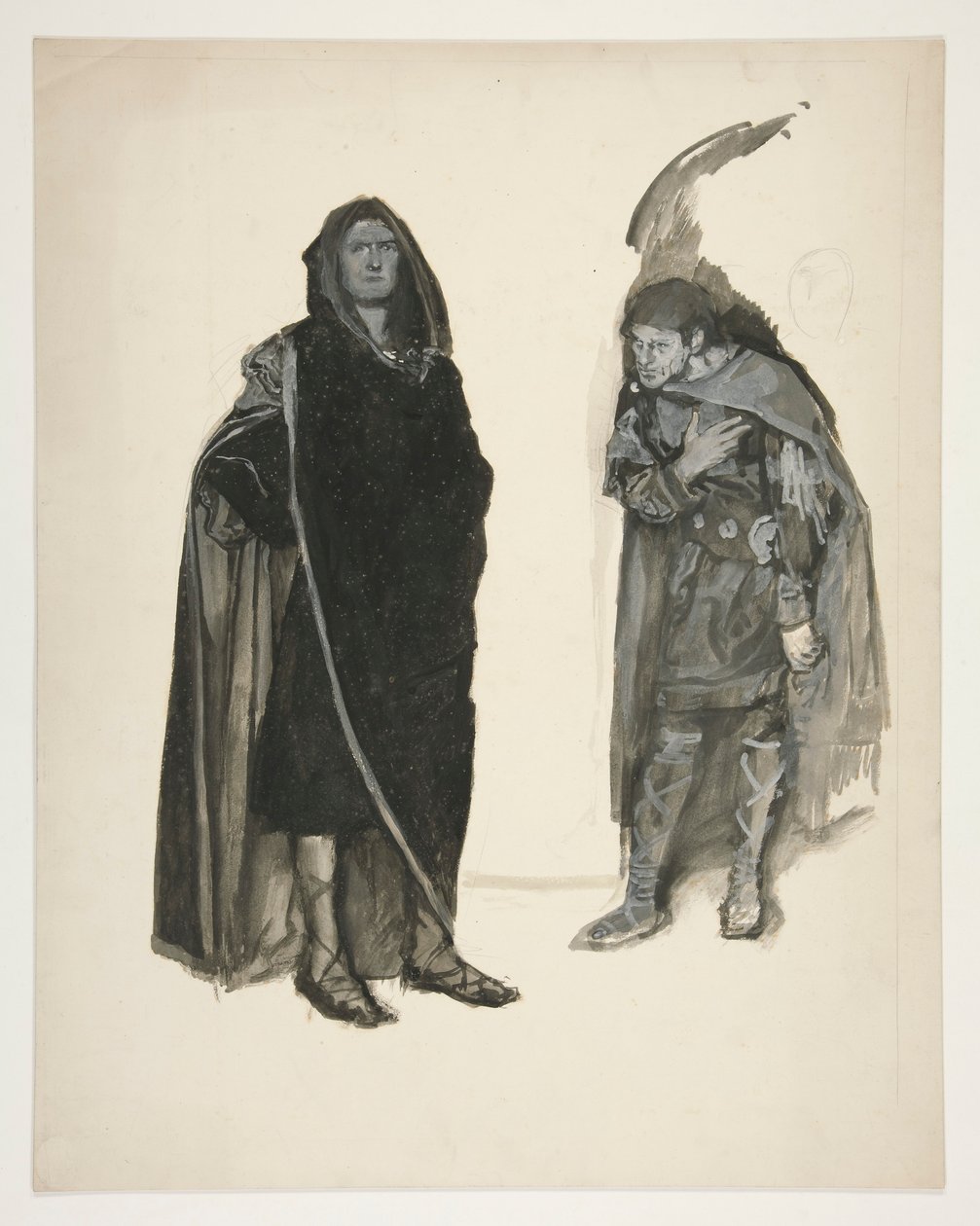 Twee mannen in mantels, schets voor een ongeïdentificeerd Shakespeare-stuk door Edwin Austin Abbey
